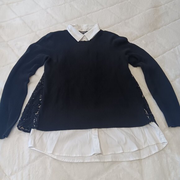 Layered Lace Back Sweater/Collared Blouse Size PM - Picture 2 of 13